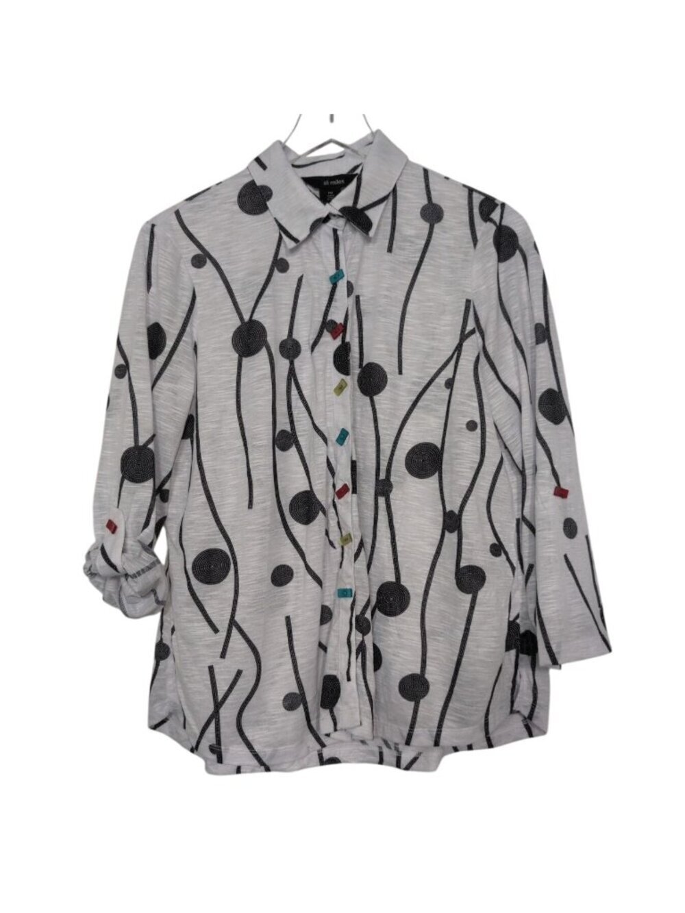 Ali Miles Artsy Shirt Womens Petite Size Medium White Lightweight Button Front